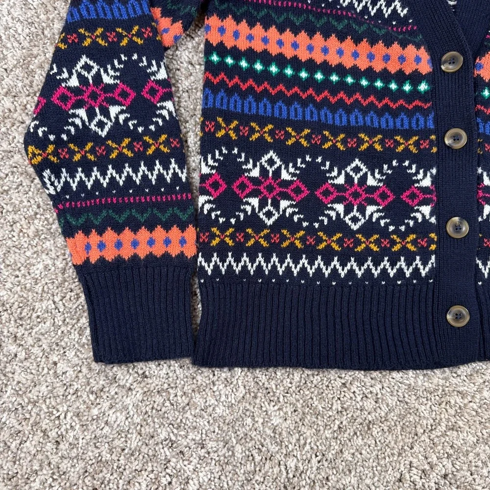Talbots Cardigan Womens M Navy Fair Isle Button‎ Front Knit Sweater Long Sleeve